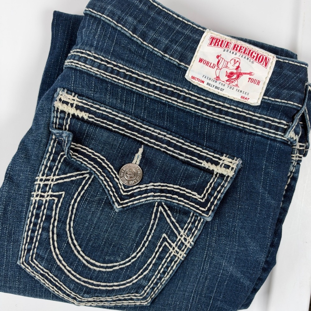 True Religion Billy Big QT Dark Wash Jeans Womens 32 Made in USA Thick Stitch
